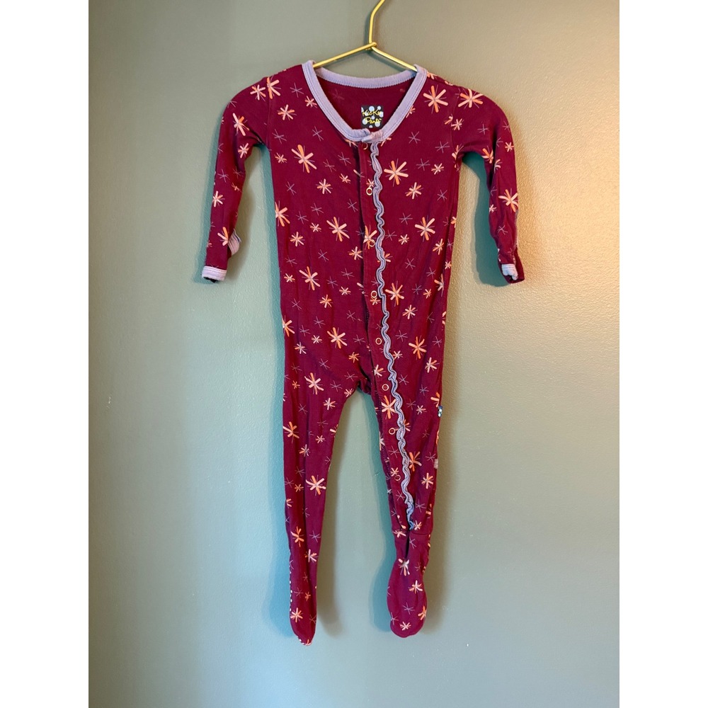 Kickee Pants Ruffle Footie Sleeper Berry Starburst Bamboo 6-12 Months